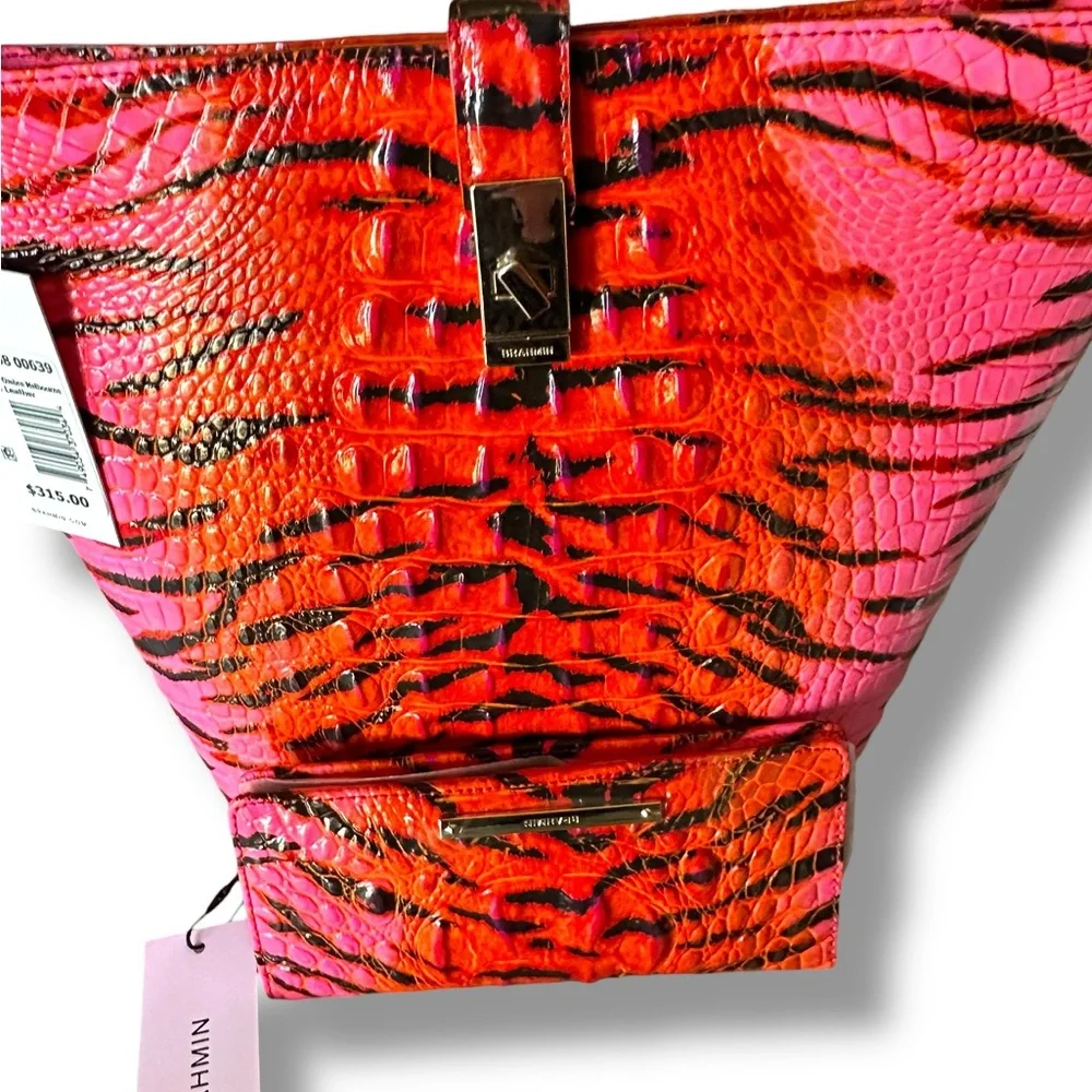 Brahmin Shira Bucket Bag w/Matching Ady Wallet Pink Feline Ombre Melbourne NWT